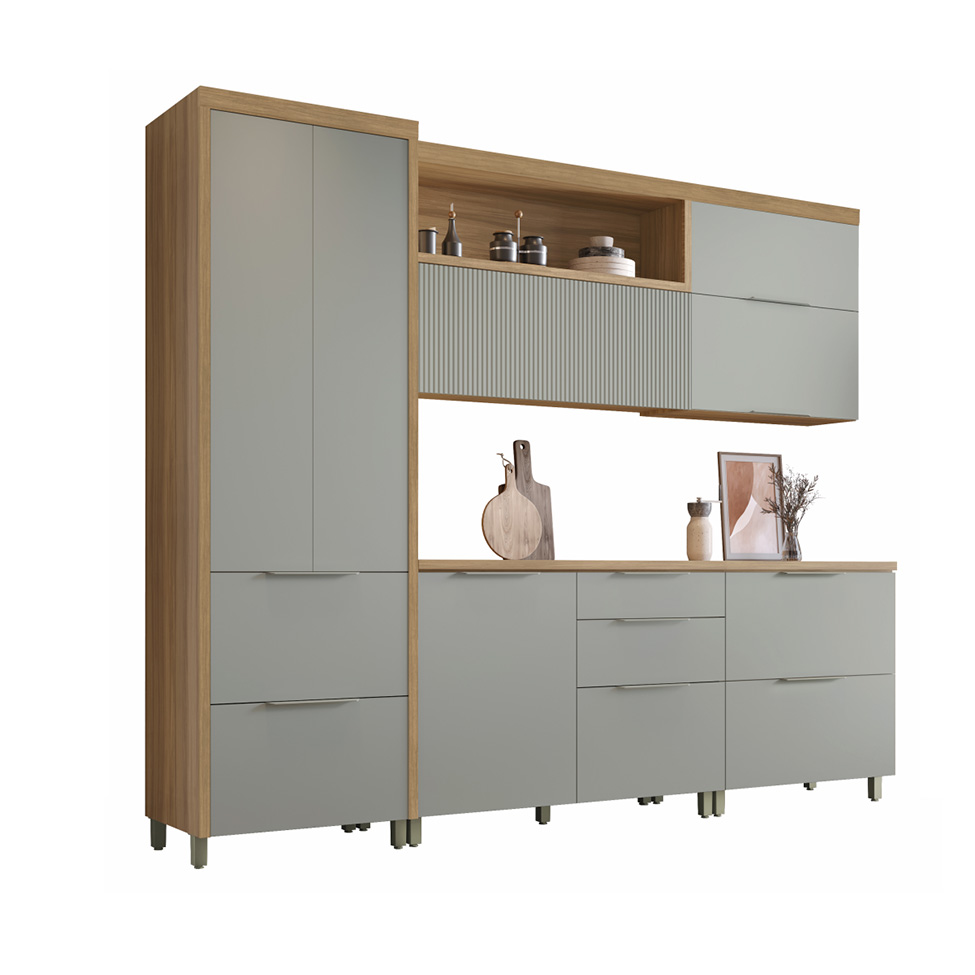 Cozinha Compacta Marquesa I 100% MDF 7 Portas 6 Gavetas Verde e Nature