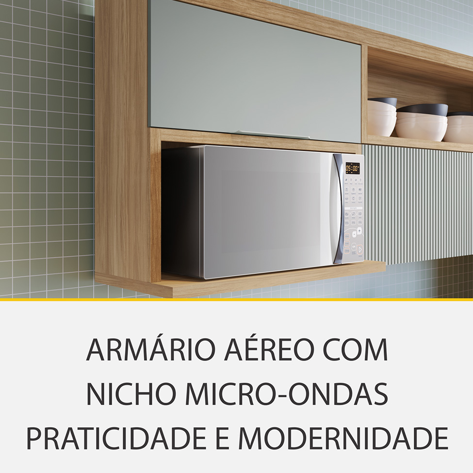 Cozinha Compacta Marquesa I 100% MDF 7 Portas 6 Gavetas Verde e Nature