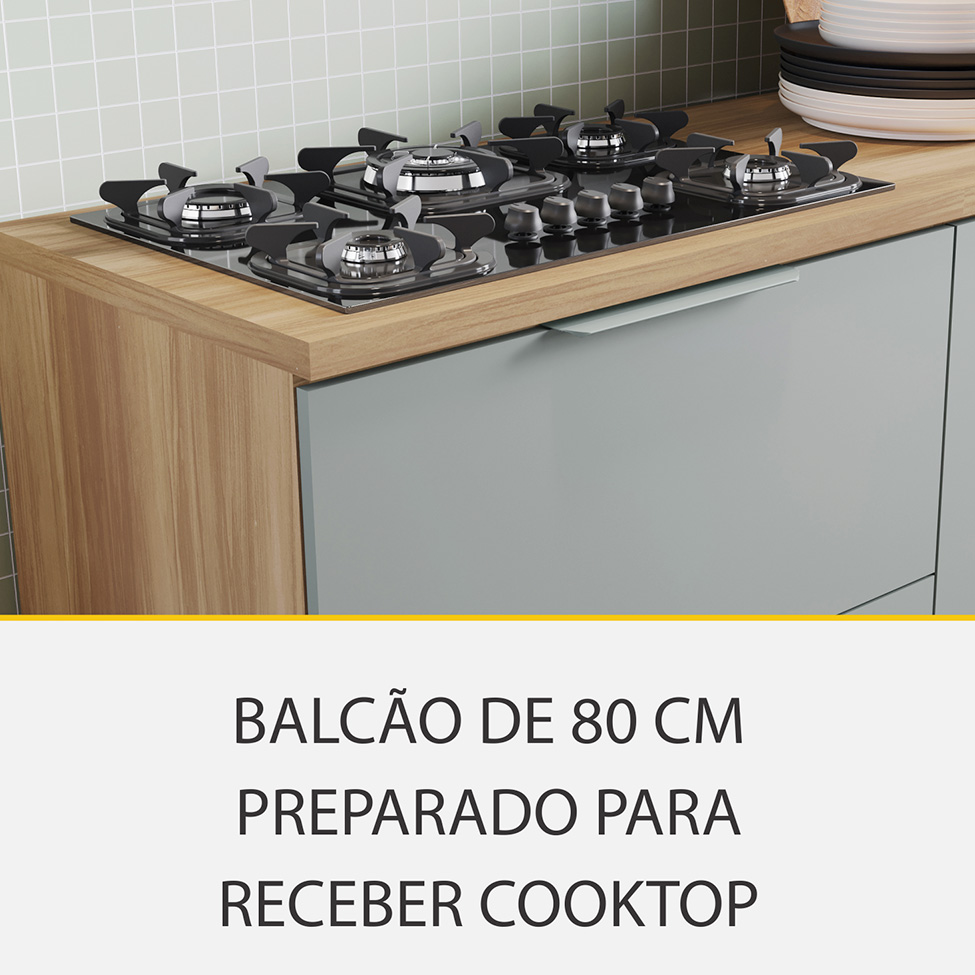 Cozinha Compacta Marquesa I 100% MDF 7 Portas 6 Gavetas Verde e Nature
