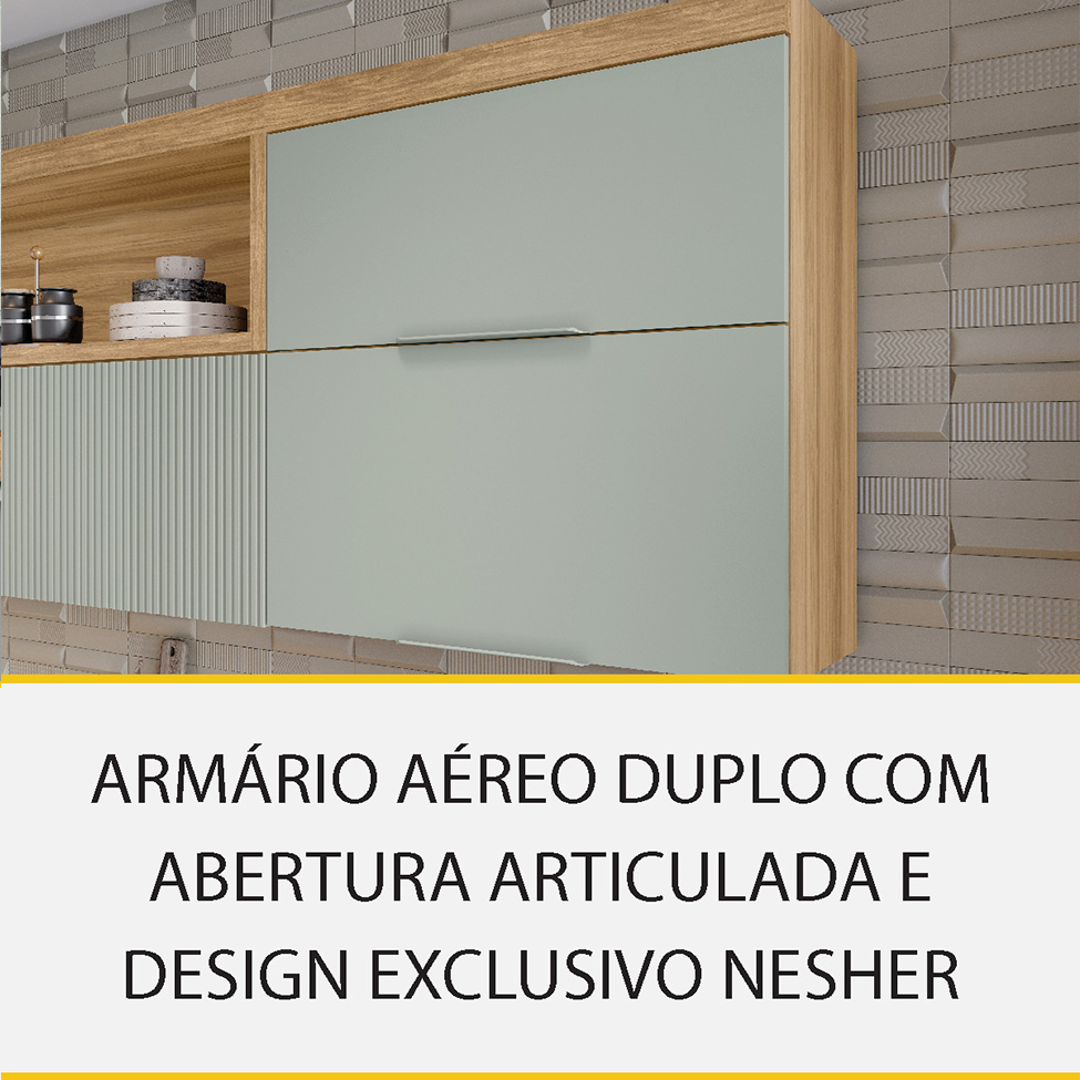 Cozinha Compacta Marquesa I 100% MDF 7 Portas 6 Gavetas Verde e Nature