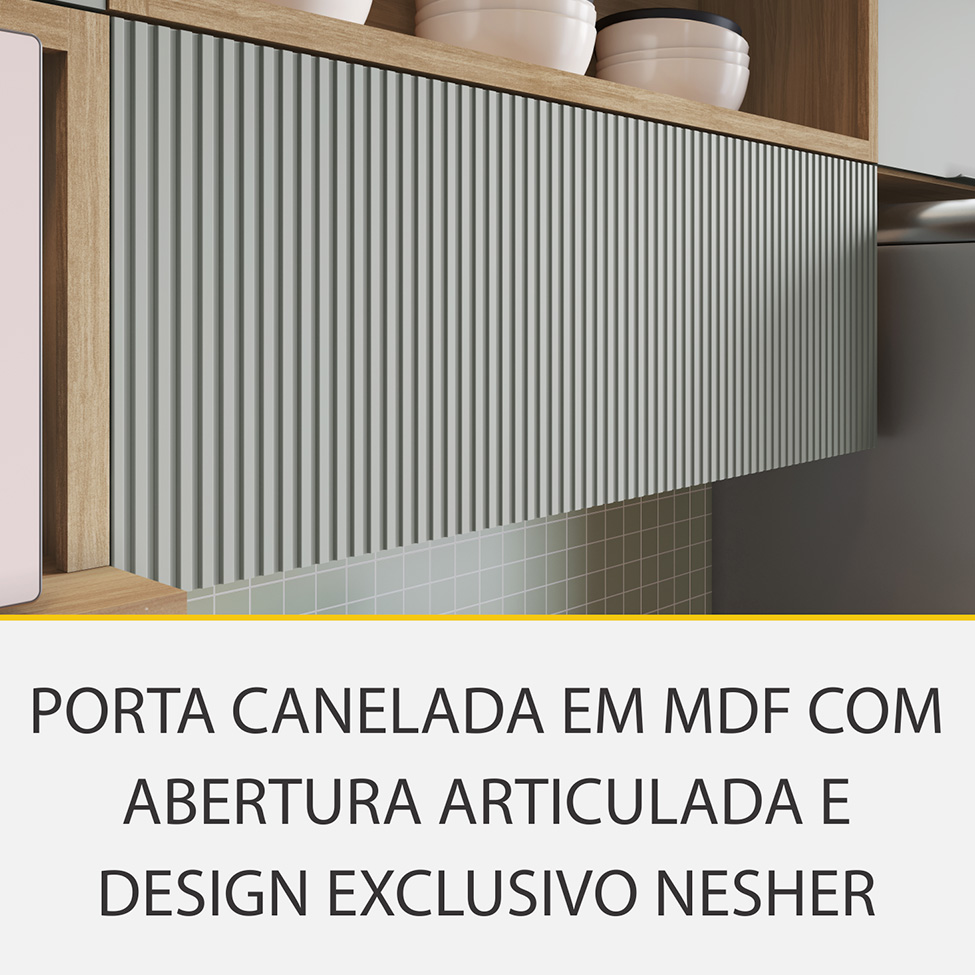 Cozinha Compacta Marquesa I 100% MDF 7 Portas 6 Gavetas Verde e Nature