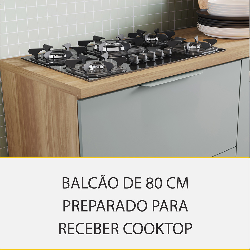 Cozinha Compacta Marquesa II 100% MDF 5 Portas 4 Gavetas Verde e Nature