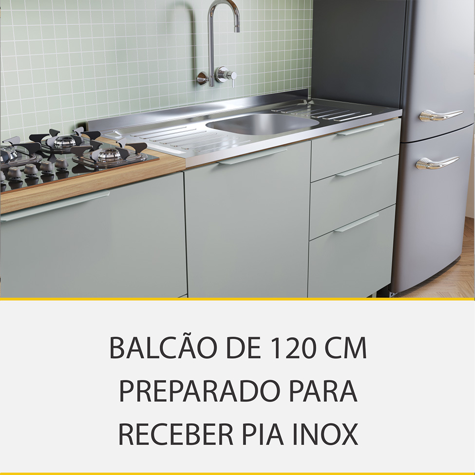 Cozinha Compacta Marquesa II 100% MDF 5 Portas 4 Gavetas Verde e Nature