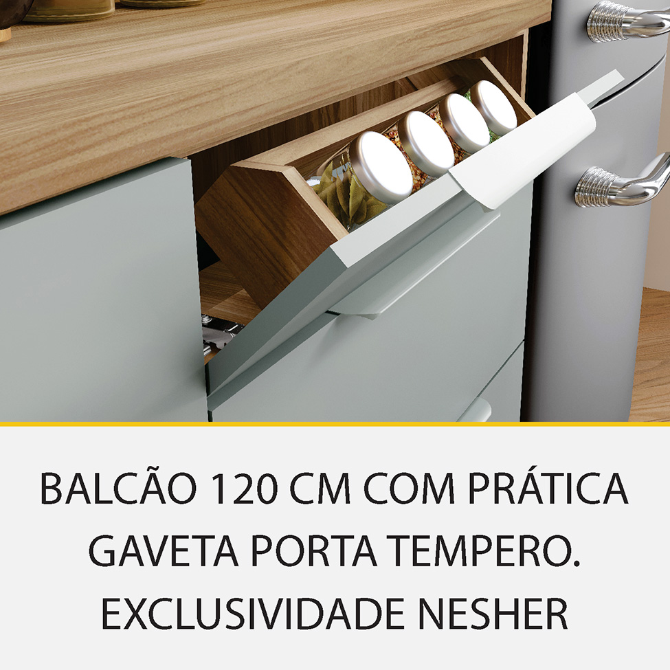 Cozinha Compacta Marquesa II 100% MDF 5 Portas 6 Gavetas Verde e Nature