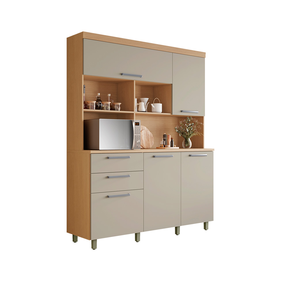 Cozinha Compacta Nobreza 100% MDF 5 Portas 2 Gavetas Carvalho e Greice