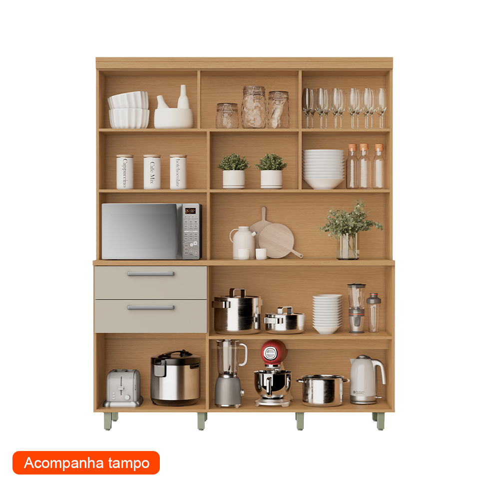 Cozinha Compacta Nobreza 100% MDF 5 Portas 2 Gavetas Carvalho e Greice