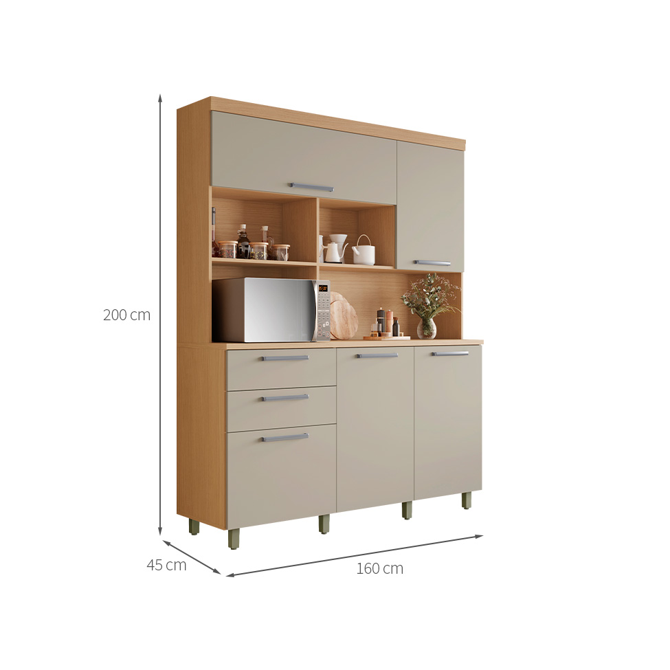 Cozinha Compacta Nobreza 100% MDF 5 Portas 2 Gavetas Carvalho e Greice