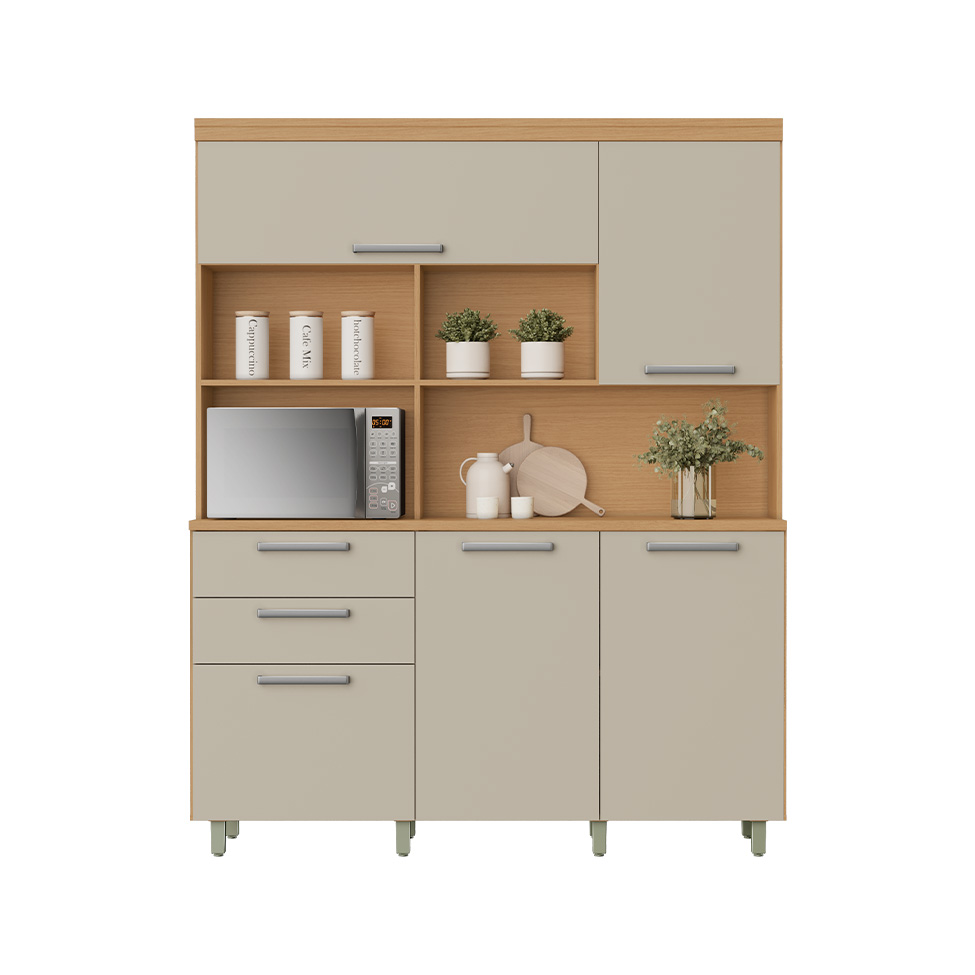 Cozinha Compacta Nobreza 100% MDF 5 Portas 2 Gavetas Carvalho e Greice