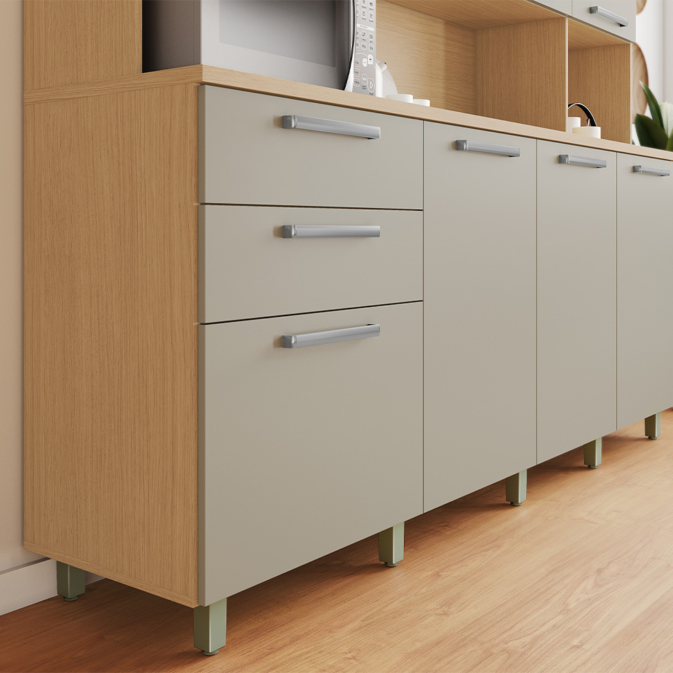 Cozinha Compacta Nobreza 100% MDF 5 Portas 2 Gavetas Carvalho e Greice