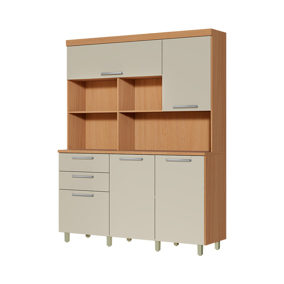 Cozinha Compacta Nobreza 100% MDF 5 Portas 2 Gavetas Carvalho e Greice