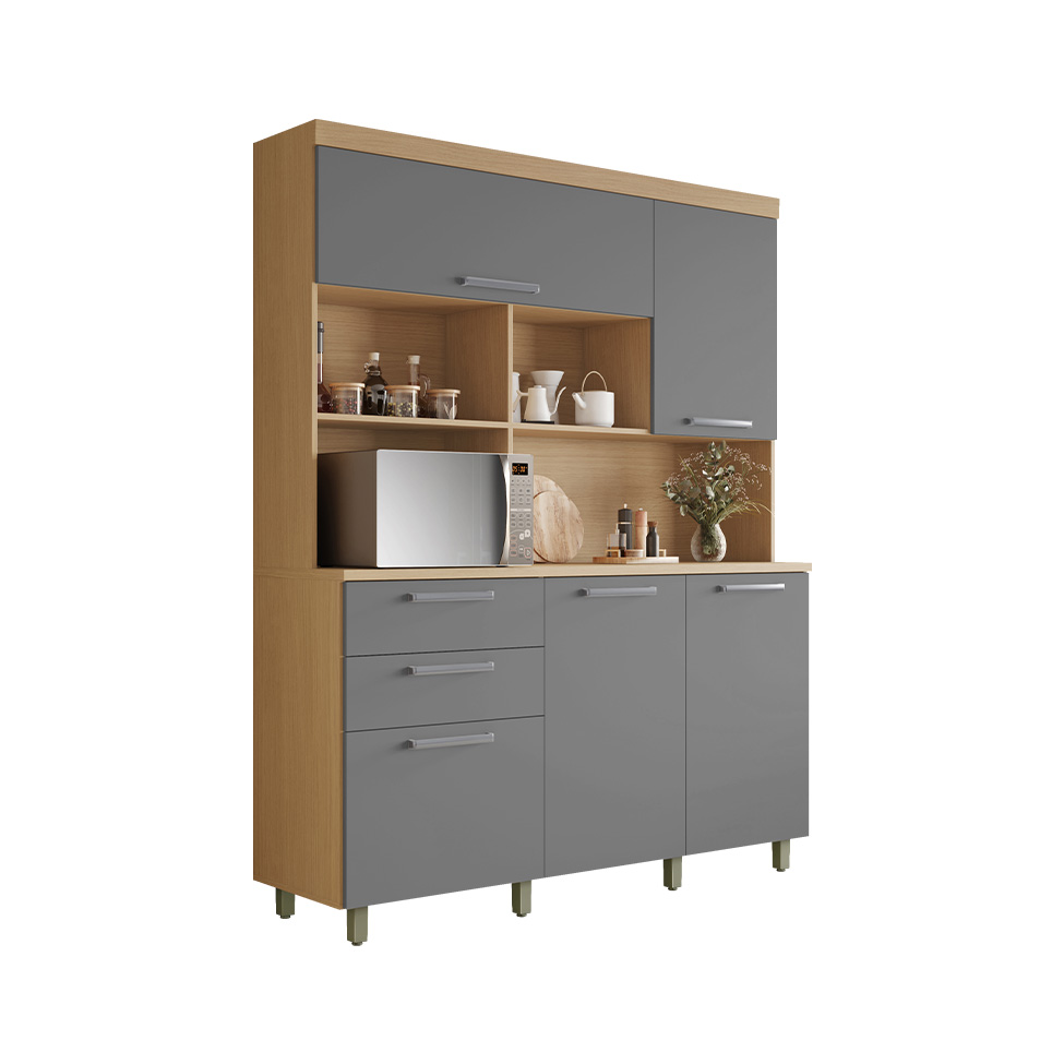 Cozinha Compacta Nobreza 100% MDF 5 Portas 2 Gavetas Carvalho e Titânio