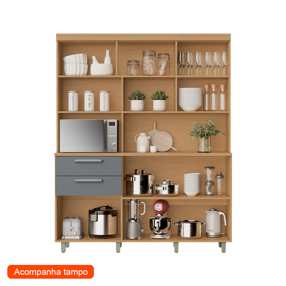 Cozinha Compacta Nobreza 100% MDF 5 Portas 2 Gavetas Carvalho e Titânio