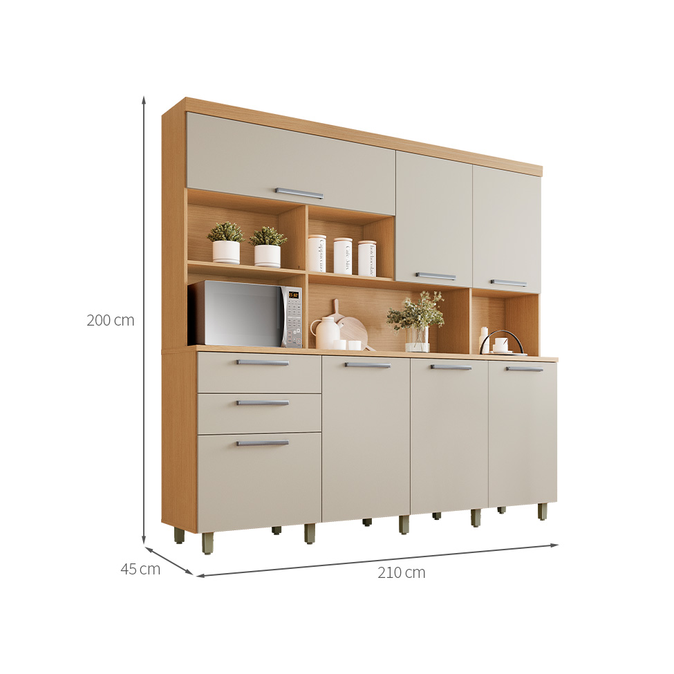 Cozinha Compacta Nobreza 100% MDF 7 Portas 2 Gavetas Carvalho e Greice