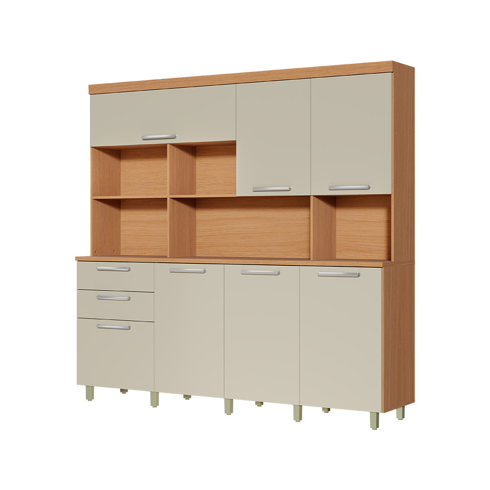 Cozinha Compacta Nobreza 100% MDF 7 Portas 2 Gavetas Carvalho e Greice