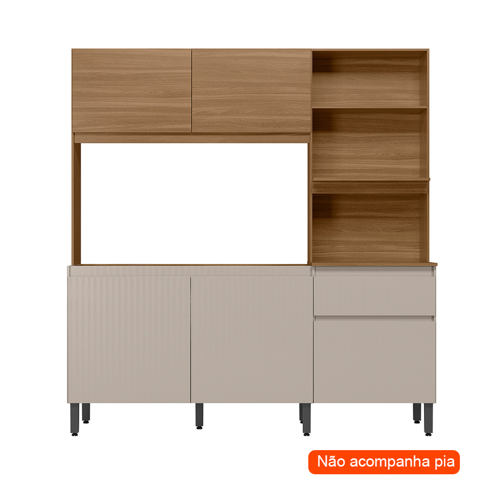 Cozinha Compacta Peru 5 Portas 1 Gaveta Amêndola e Nude