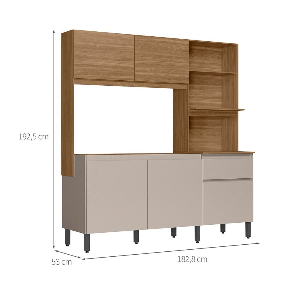 Cozinha Compacta Peru 5 Portas 1 Gaveta Amêndola e Nude