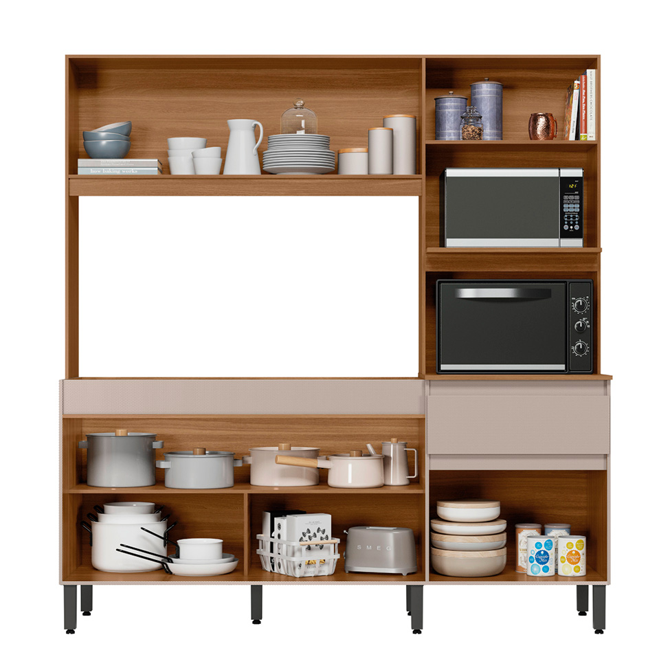 Cozinha Compacta Peru 5 Portas 1 Gaveta Amêndola e Nude