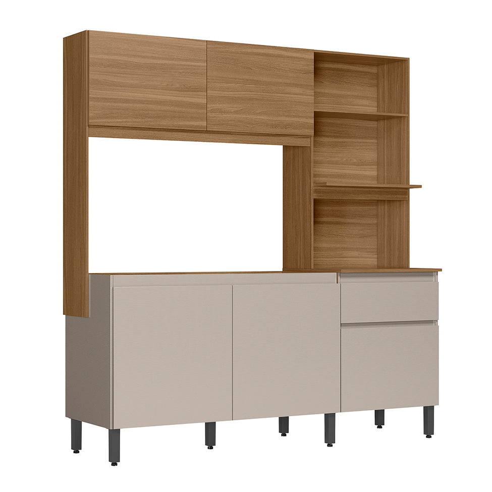 Cozinha Compacta Peru 5 Portas 1 Gaveta Amêndola e Nude