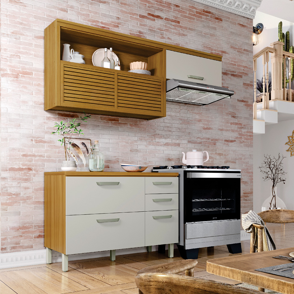 Cozinha Compacta Princesa 4 Portas 3 Gavetas Freijó e Off White