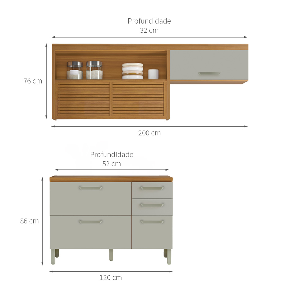 Cozinha Compacta Princesa 4 Portas 3 Gavetas Freijó e Off White