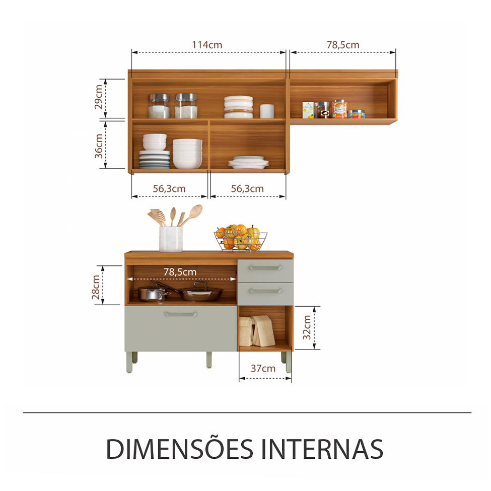 Cozinha Compacta Princesa 4 Portas 3 Gavetas Freijó e Off White