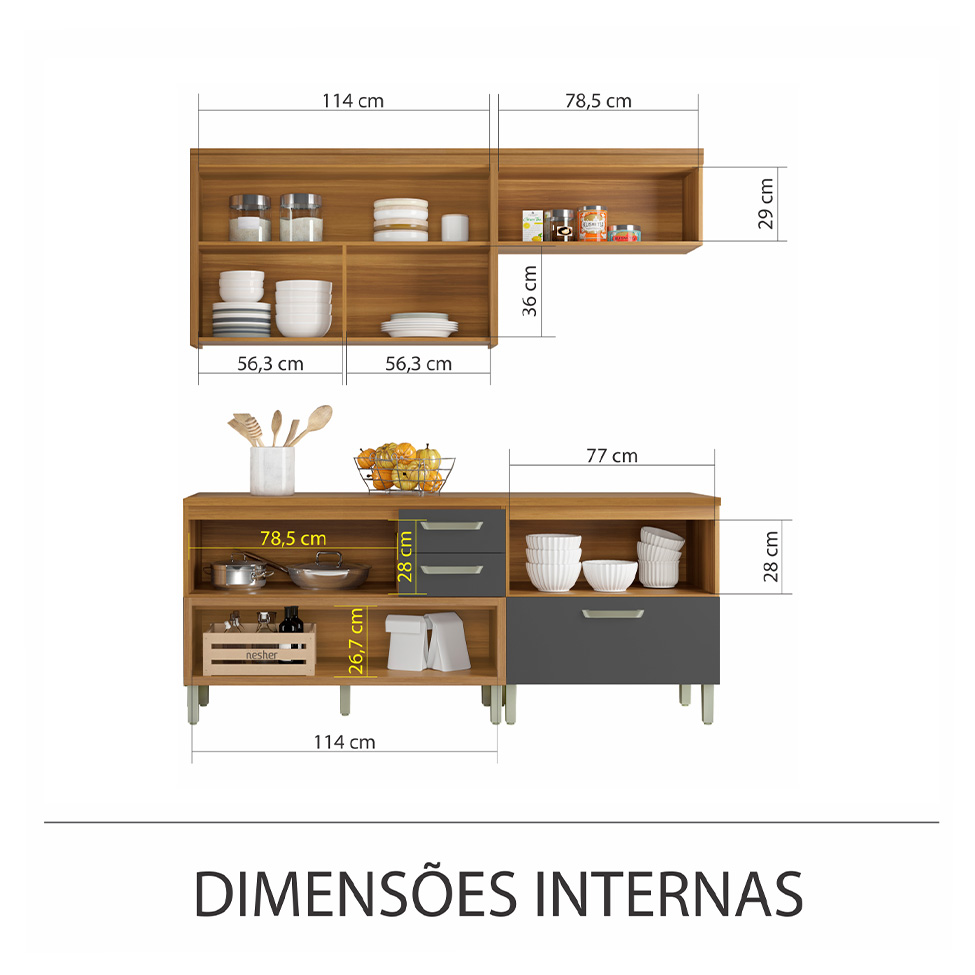 Cozinha Compacta Princesa 4 Portas 4 Gavetas Freijó e Grafite
