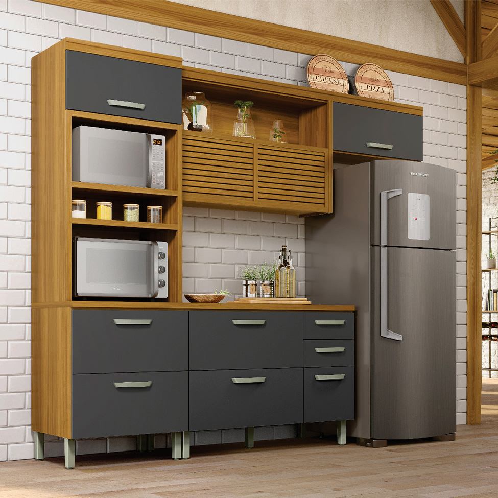 Cozinha Compacta Princesa 6 Portas 4 Gavetas Freijó e Grafite