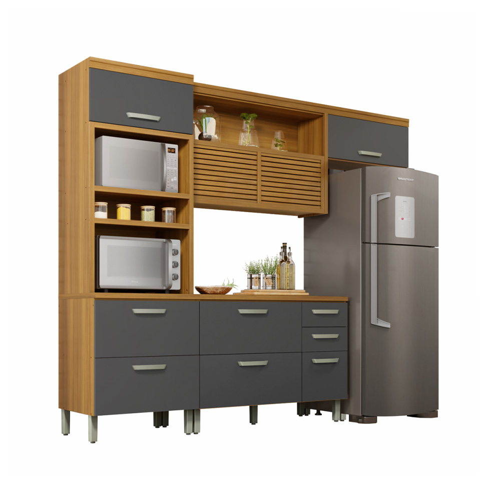 Cozinha Compacta Princesa 6 Portas 4 Gavetas Freijó e Grafite