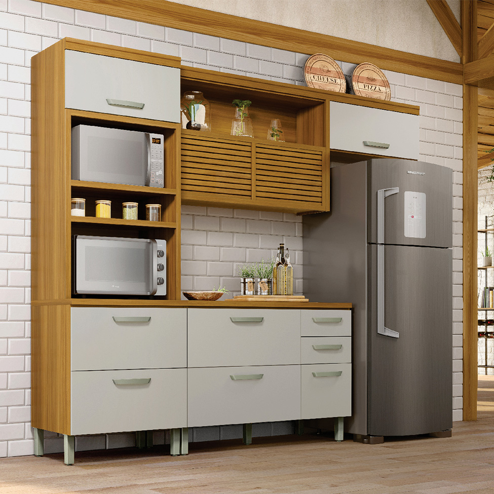 Cozinha Compacta Princesa 6 Portas 4 Gavetas Freijó e Off White