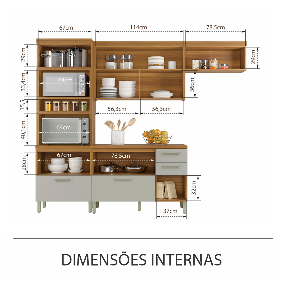 Cozinha Compacta Princesa 6 Portas 4 Gavetas Freijó e Off White