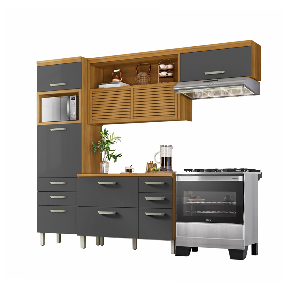 Cozinha Compacta Princesa 6 Portas 6 Gavetas Freijó e Grafite