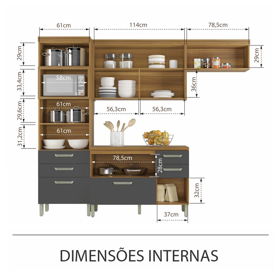 Cozinha Compacta Princesa 6 Portas 6 Gavetas Freijó e Grafite