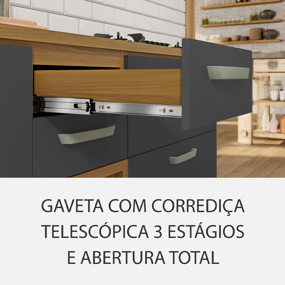 Cozinha Compacta Princesa 6 Portas 6 Gavetas Freijó e Grafite