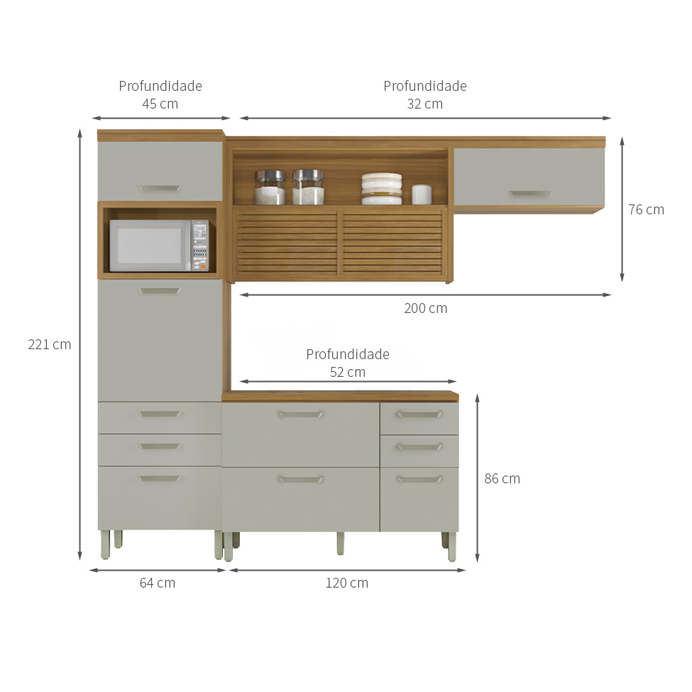 Cozinha Compacta Princesa 6 Portas 6 Gavetas Freijó e Off White