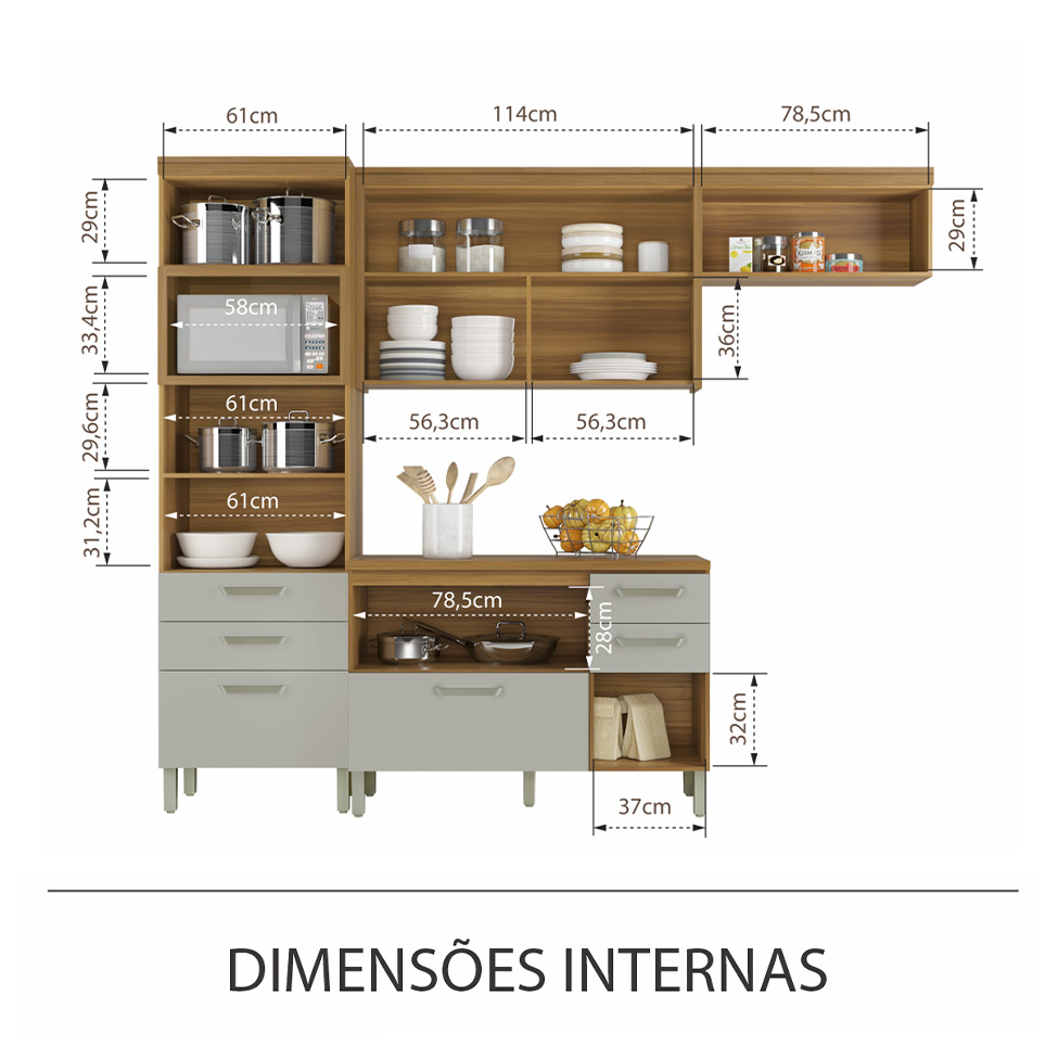 Cozinha Compacta Princesa 6 Portas 6 Gavetas Freijó e Off White