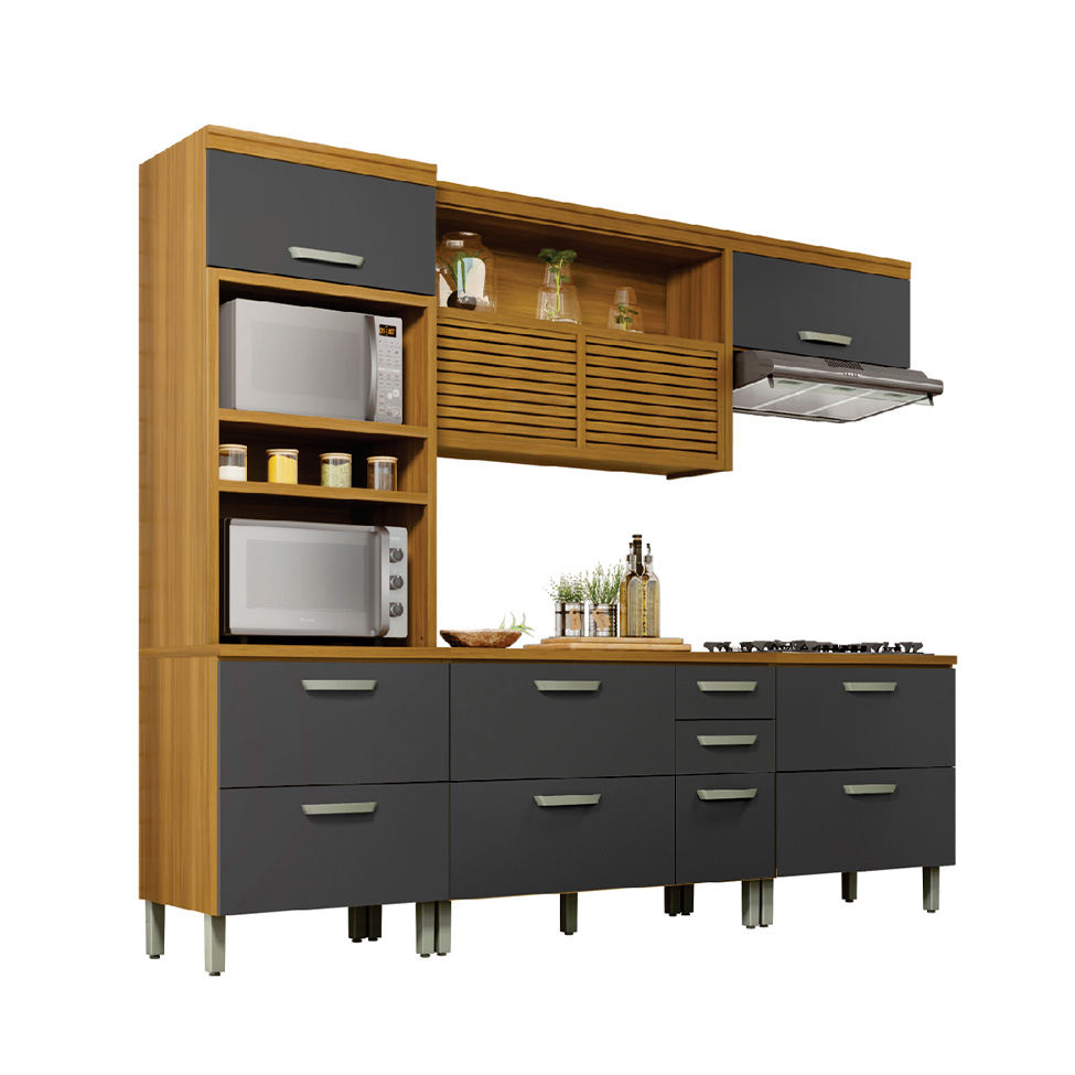 Cozinha Compacta Princesa 7 Portas 5 Gavetas Freijó e Grafite