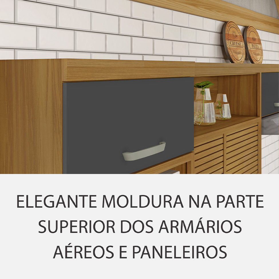 Cozinha Compacta Princesa 7 Portas 5 Gavetas Freijó e Grafite