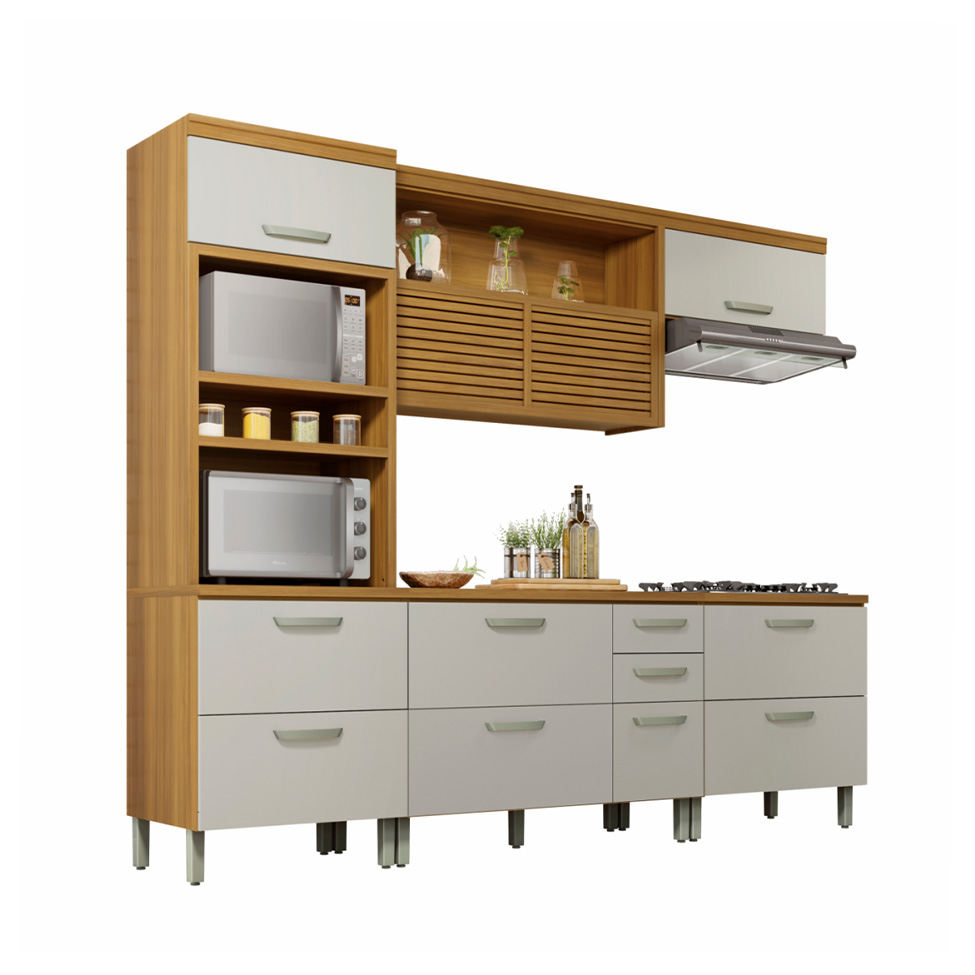 Cozinha Compacta Princesa 7 Portas 5 Gavetas Freijó e Off White