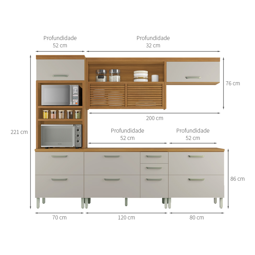 Cozinha Compacta Princesa 7 Portas 5 Gavetas Freijó e Off White