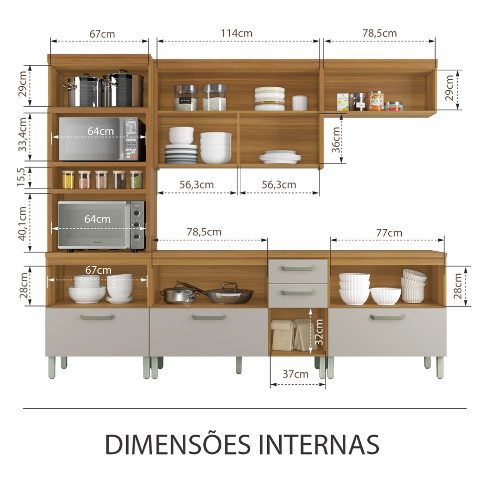 Cozinha Compacta Princesa 7 Portas 5 Gavetas Freijó e Off White