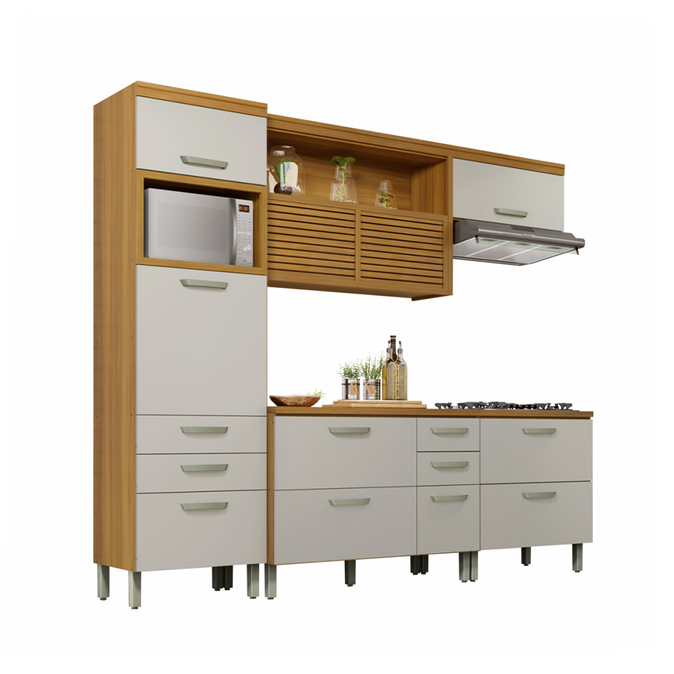 Cozinha Compacta Princesa 7 Portas 7 Gavetas Freijó e Off White