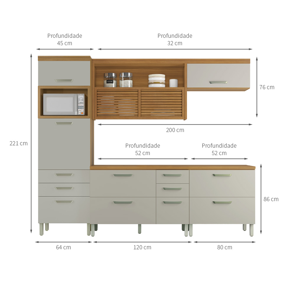 Cozinha Compacta Princesa 7 Portas 7 Gavetas Freijó e Off White