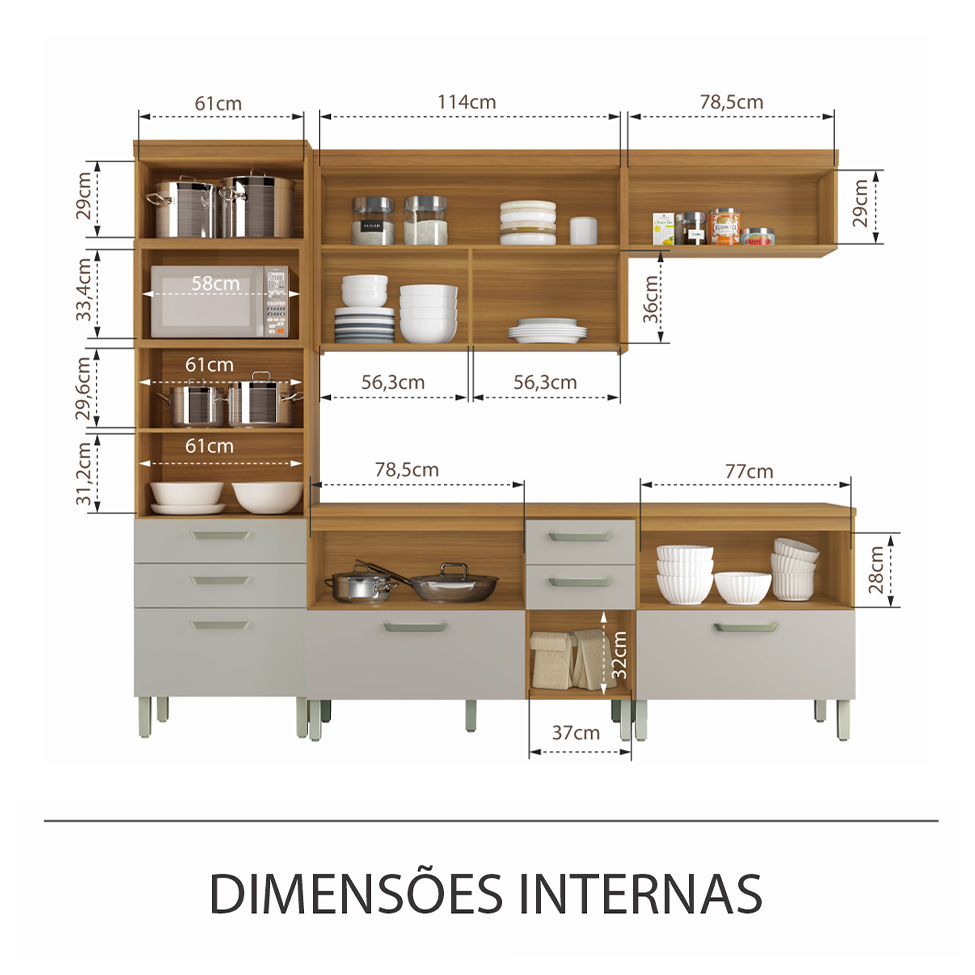 Cozinha Compacta Princesa 7 Portas 7 Gavetas Freijó e Off White