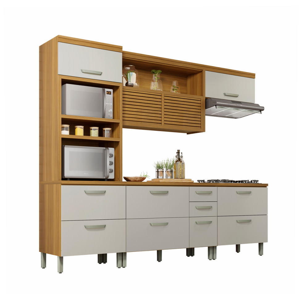 Cozinha Compacta Princesa 7 portas 5 Gavetas Freijó e Off White