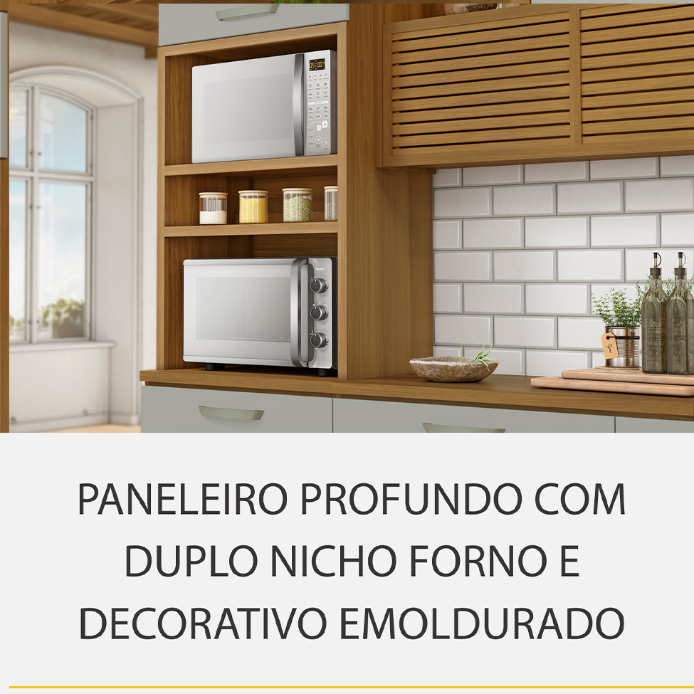 Cozinha Compacta Princesa 7 portas 5 Gavetas Freijó e Off White