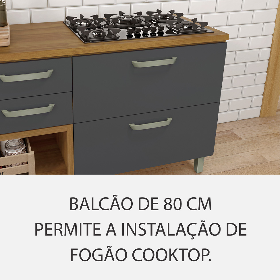 Cozinha Compacta Princesa 8 Portas 5 Gavetas Freijó e Grafite