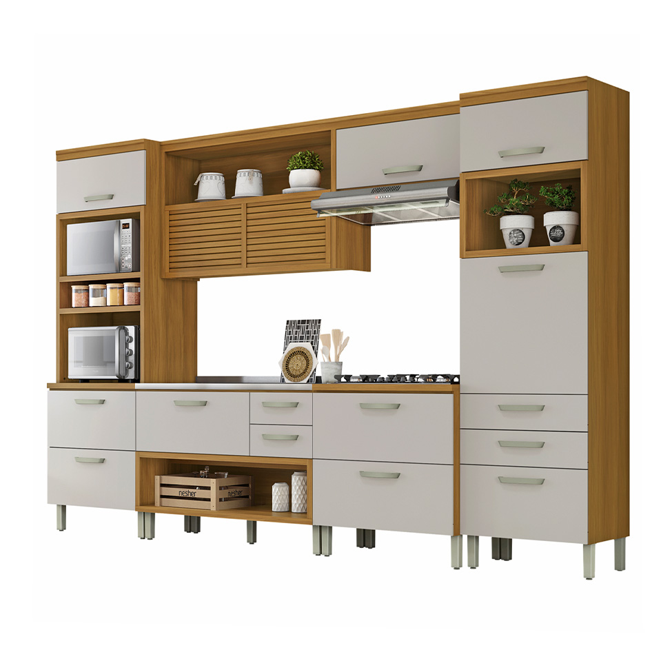 Cozinha Compacta Princesa 8 Portas 5 Gavetas Freijó e Off White