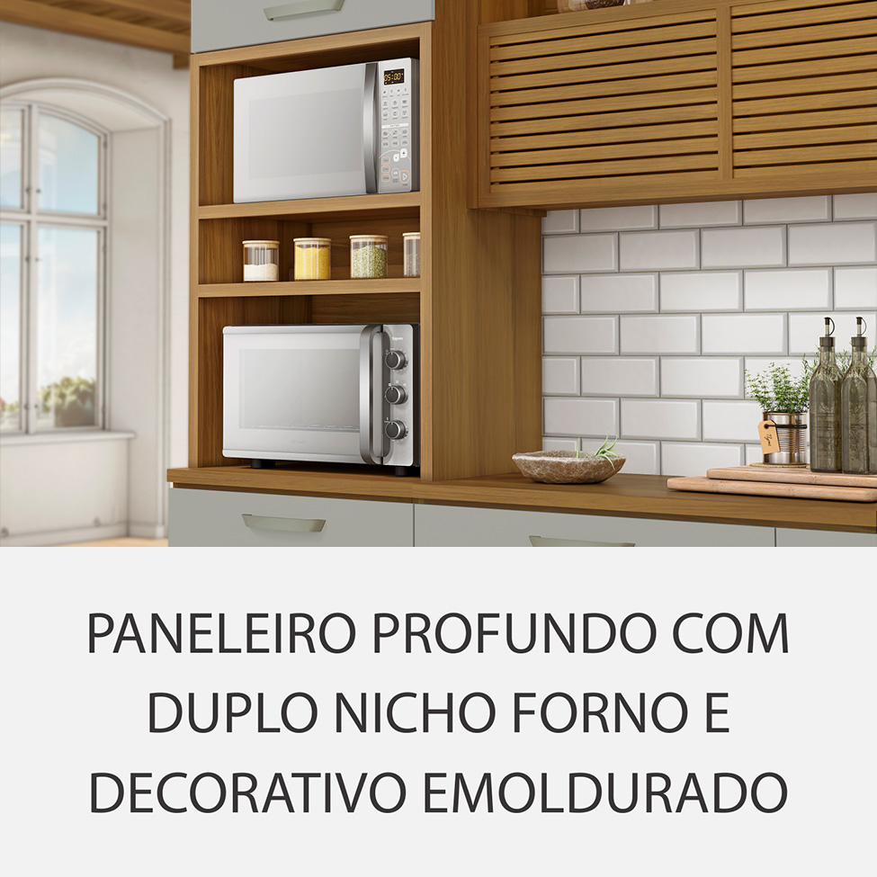 Cozinha Compacta Princesa 8 Portas 5 Gavetas Freijó e Off White