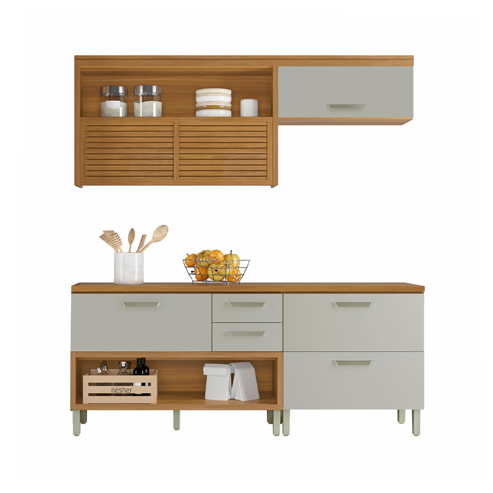 Cozinha Compacta Princesa com Nicho 4 Portas 3 Gavetas Freijó e Off White