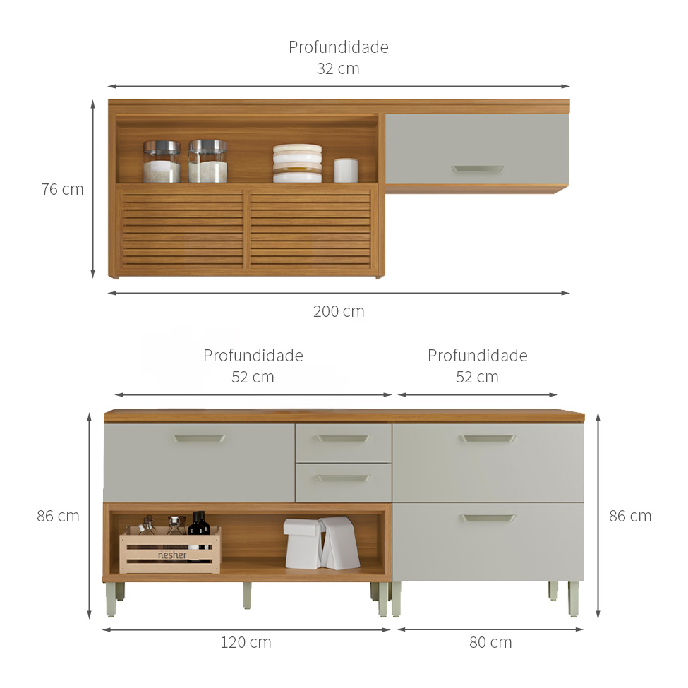 Cozinha Compacta Princesa com Nicho 4 Portas 3 Gavetas Freijó e Off White